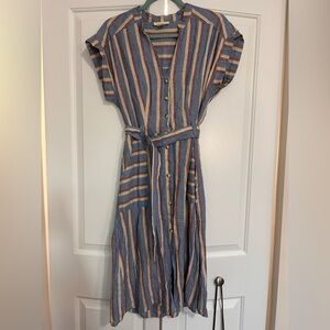 Blue striped preppy dress 20% linen